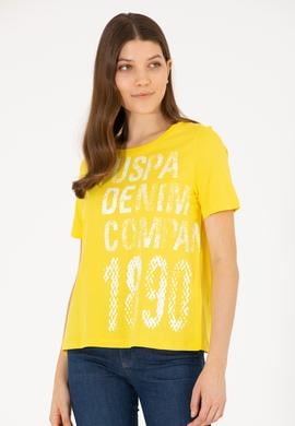 Kadın Sarı Bisiklet Yaka Tişört - 50262945006