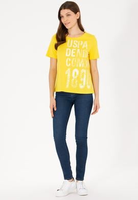 Kadın Sarı Bisiklet Yaka Tişört - 50262945006