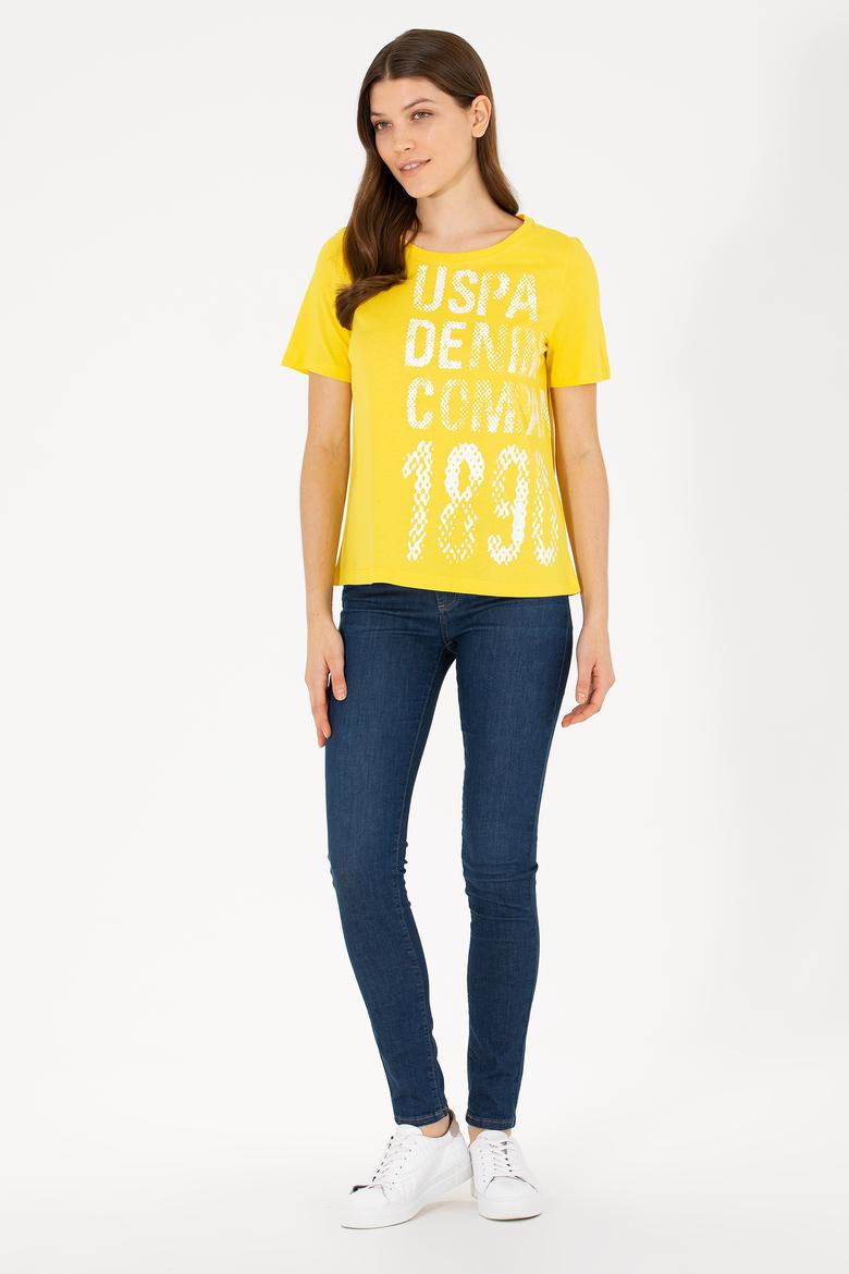 Kadın Sarı Bisiklet Yaka Tişört - 50262945006