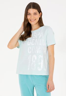 Kadın Su Yeşili Bisiklet Yaka Tişört - 50262945014