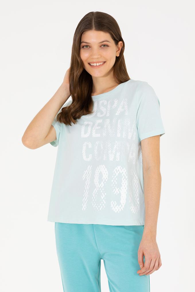 Kadın Su Yeşili Bisiklet Yaka Tişört