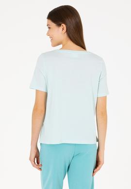 Kadın Su Yeşili Bisiklet Yaka Tişört - 50262945014