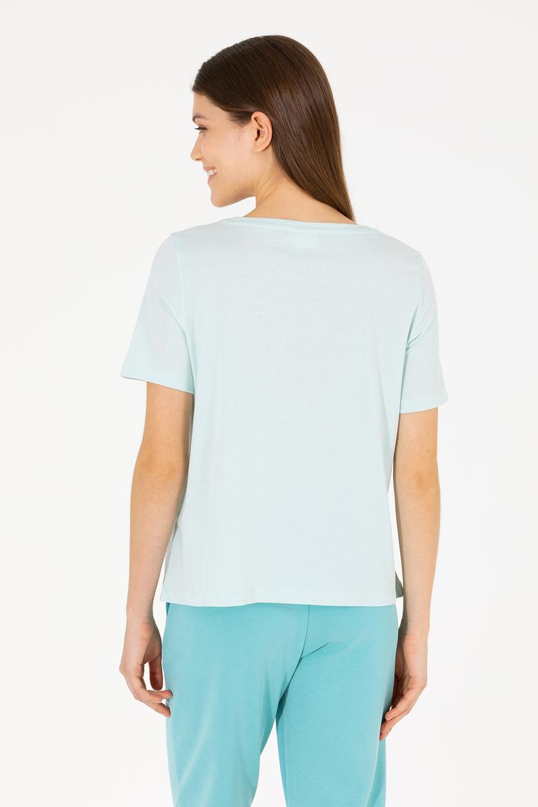 Kadın Su Yeşili Bisiklet Yaka Tişört - 50262945014