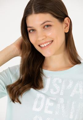 Kadın Su Yeşili Bisiklet Yaka Tişört - 50262945014