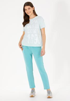 Kadın Su Yeşili Bisiklet Yaka Tişört - 50262945014