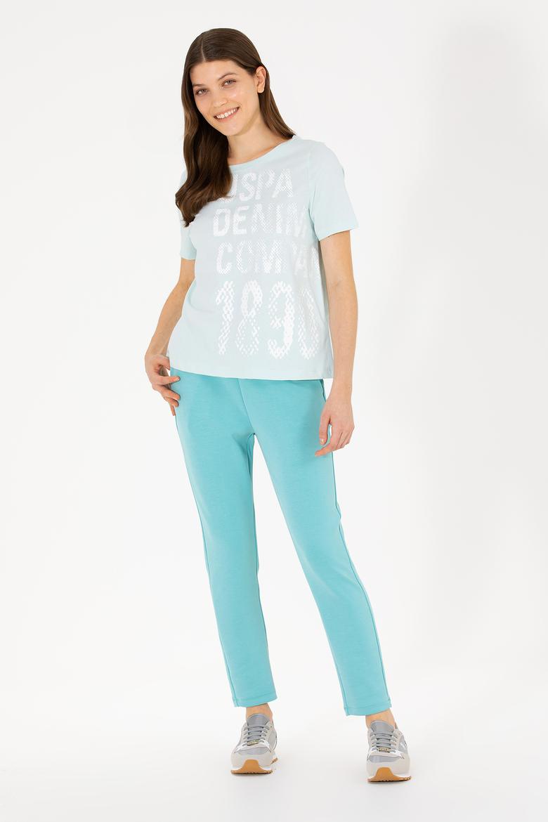 Kadın Su Yeşili Bisiklet Yaka Tişört - 50262945014