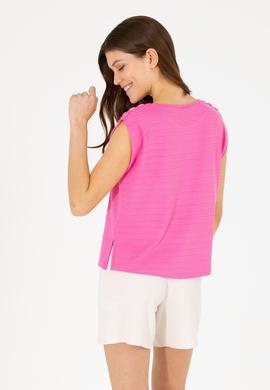 Kadın Pembe Bisiklet Yaka Kolsuz Tişört - 50263790036