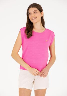 Kadın Pembe Bisiklet Yaka Kolsuz Tişört - 50263790036