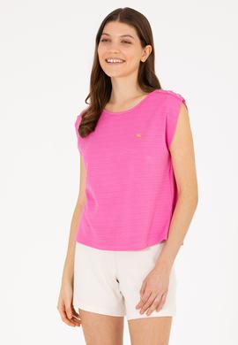 Kadın Pembe Bisiklet Yaka Kolsuz Tişört - 50263790036