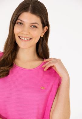 Kadın Pembe Bisiklet Yaka Kolsuz Tişört - 50263790036