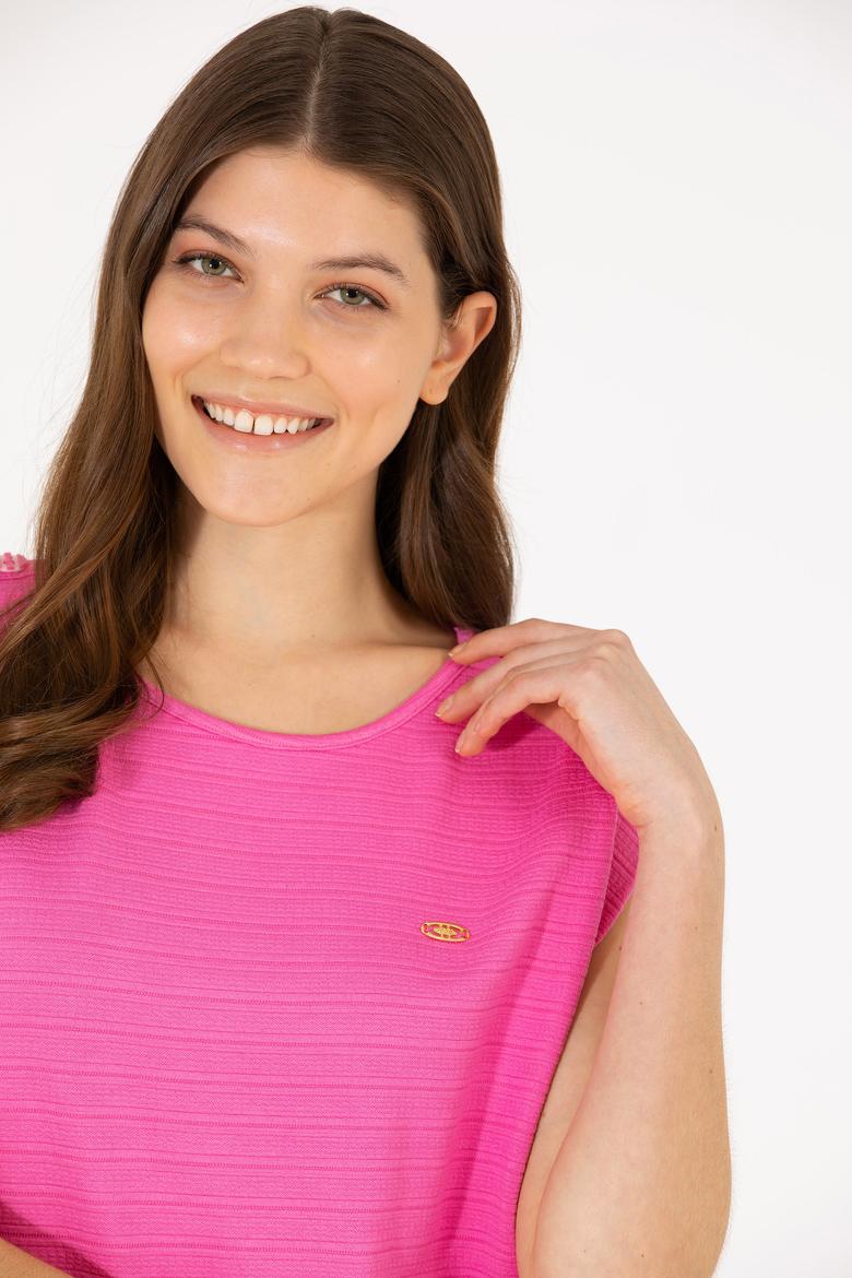 Kadın Pembe Bisiklet Yaka Kolsuz Tişört - 50263790036
