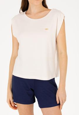 Kadın Krem Bisiklet Yaka Kolsuz Tişört - 50263790051