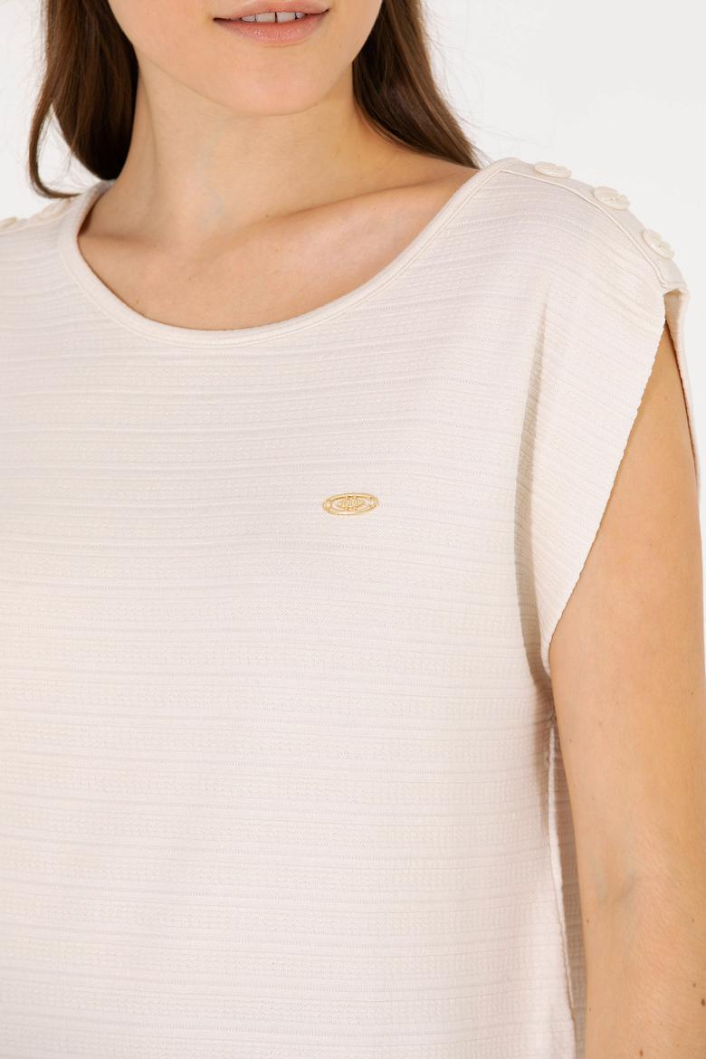 Kadın Krem Bisiklet Yaka Kolsuz Tişört - 50263790051