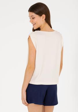 Kadın Krem Bisiklet Yaka Kolsuz Tişört - 50263790051