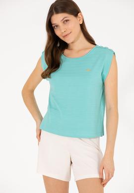 Kadın Mint Bisiklet Yaka Kolsuz Tişört - 50263790059