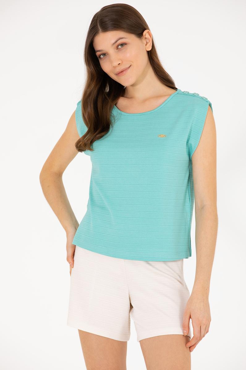 Kadın Mint Bisiklet Yaka Kolsuz Tişört