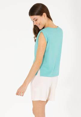 Kadın Mint Bisiklet Yaka Kolsuz Tişört - 50263790059