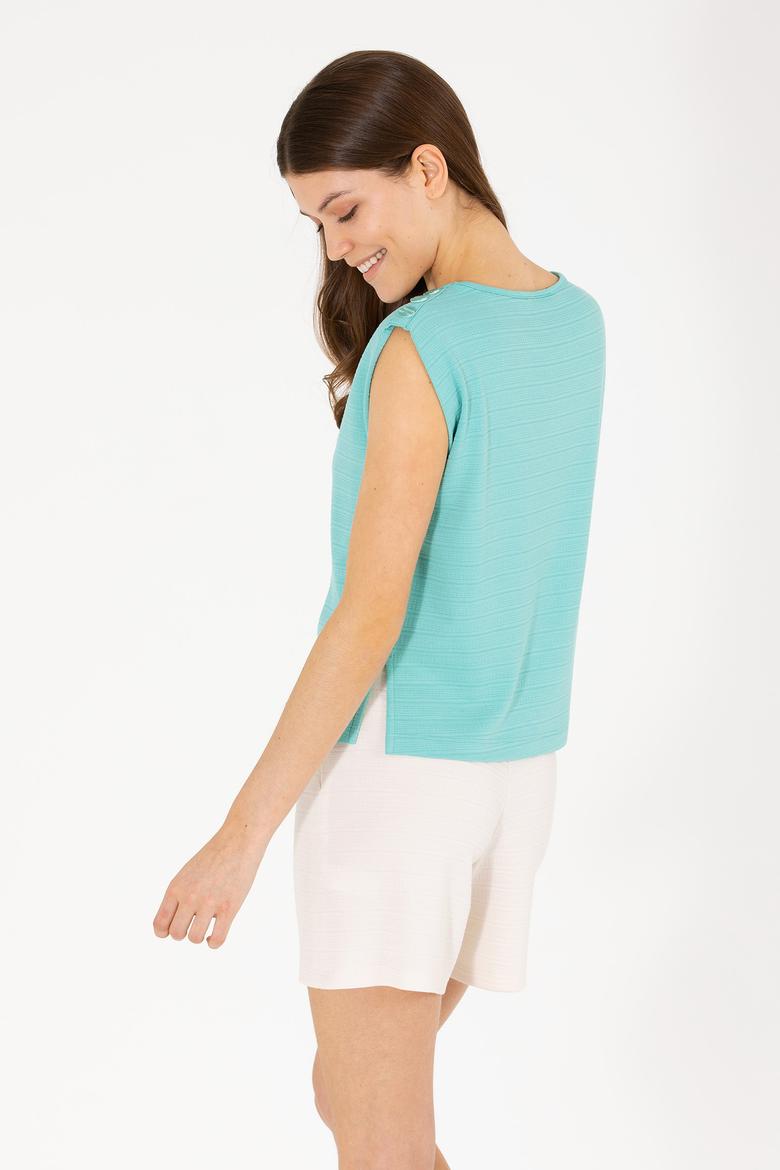 Kadın Mint Bisiklet Yaka Kolsuz Tişört - 50263790059