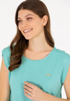 Kadın Mint Bisiklet Yaka Kolsuz Tişört - 50263790059