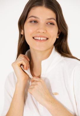 Kadın Ekru V Yaka Crop Tişört - 50263981022