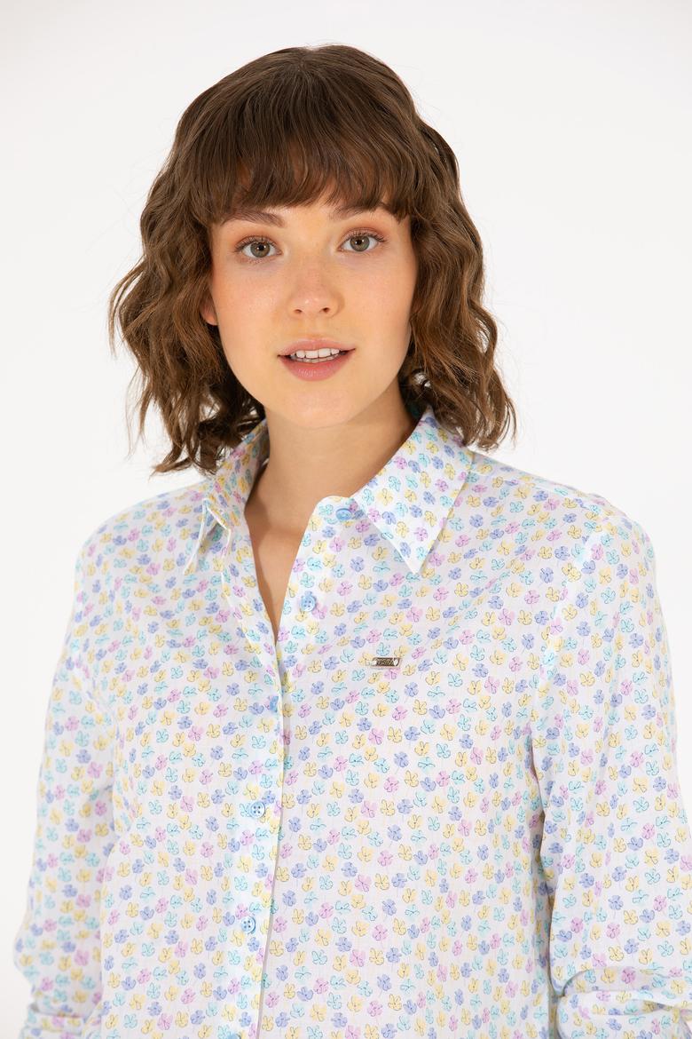 Kadın Mavi Uzun Kollu Gömlek - 50267466005