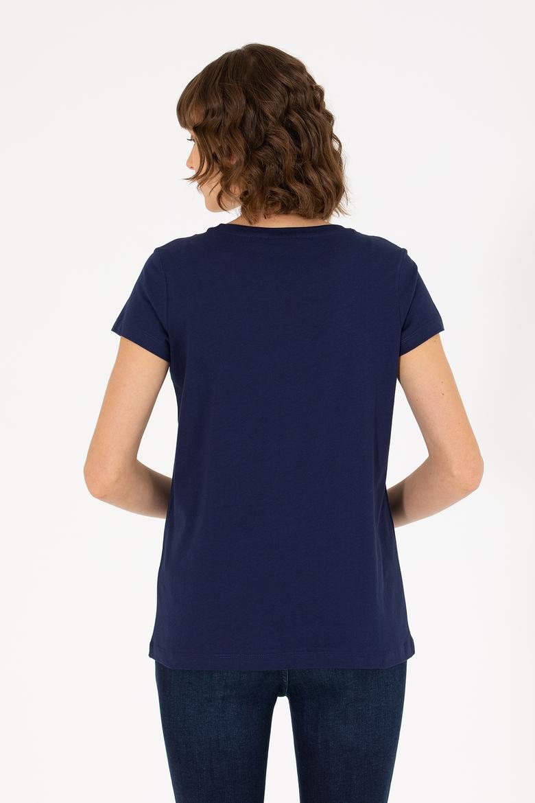 Kadın Lacivert Bisiklet Yaka Basic Tişört - 50262670005