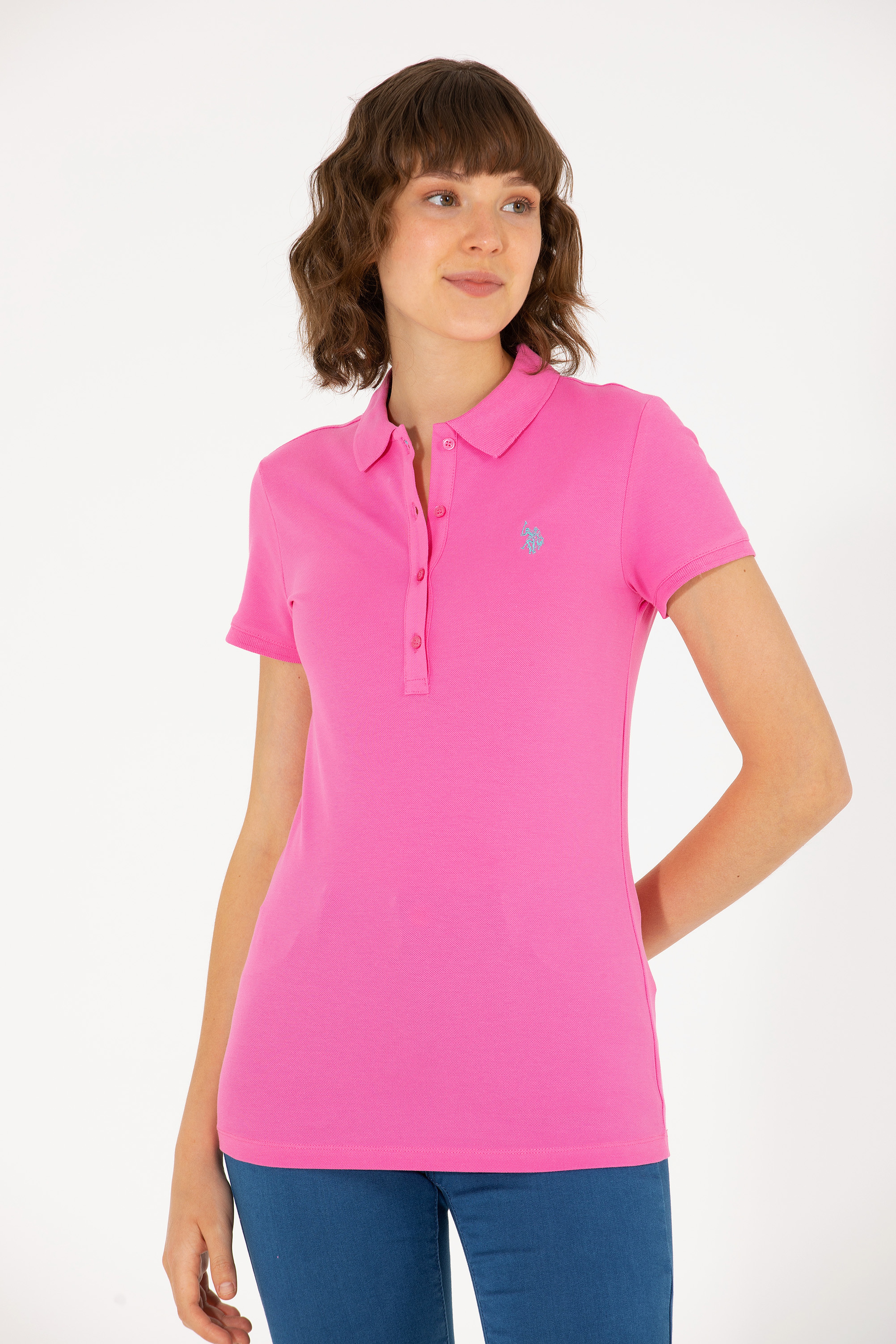 Kadın Pembe Basic Polo Yaka Tişört