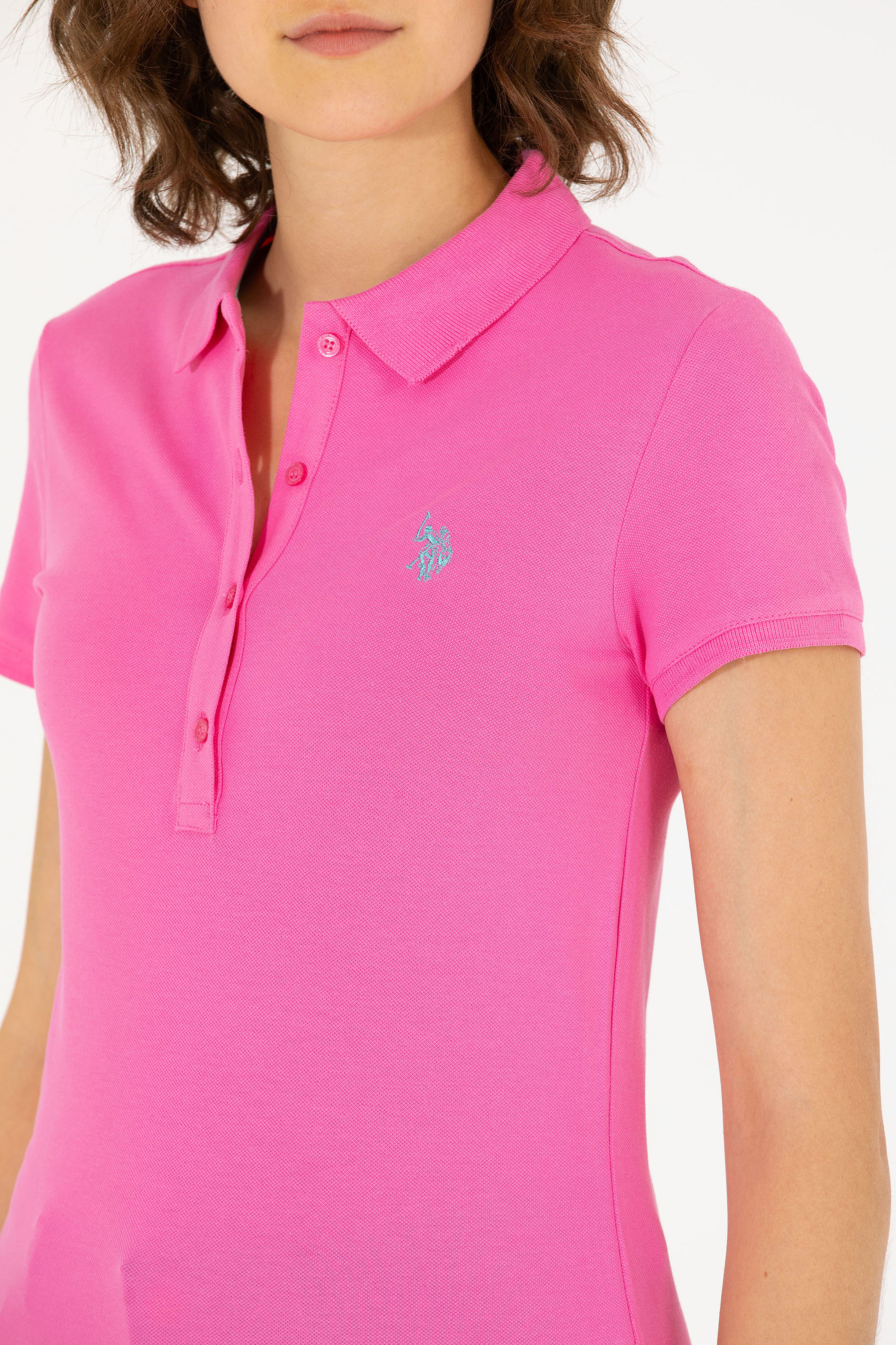 Kadın Pembe Basic Polo Yaka Tişört - Image 7