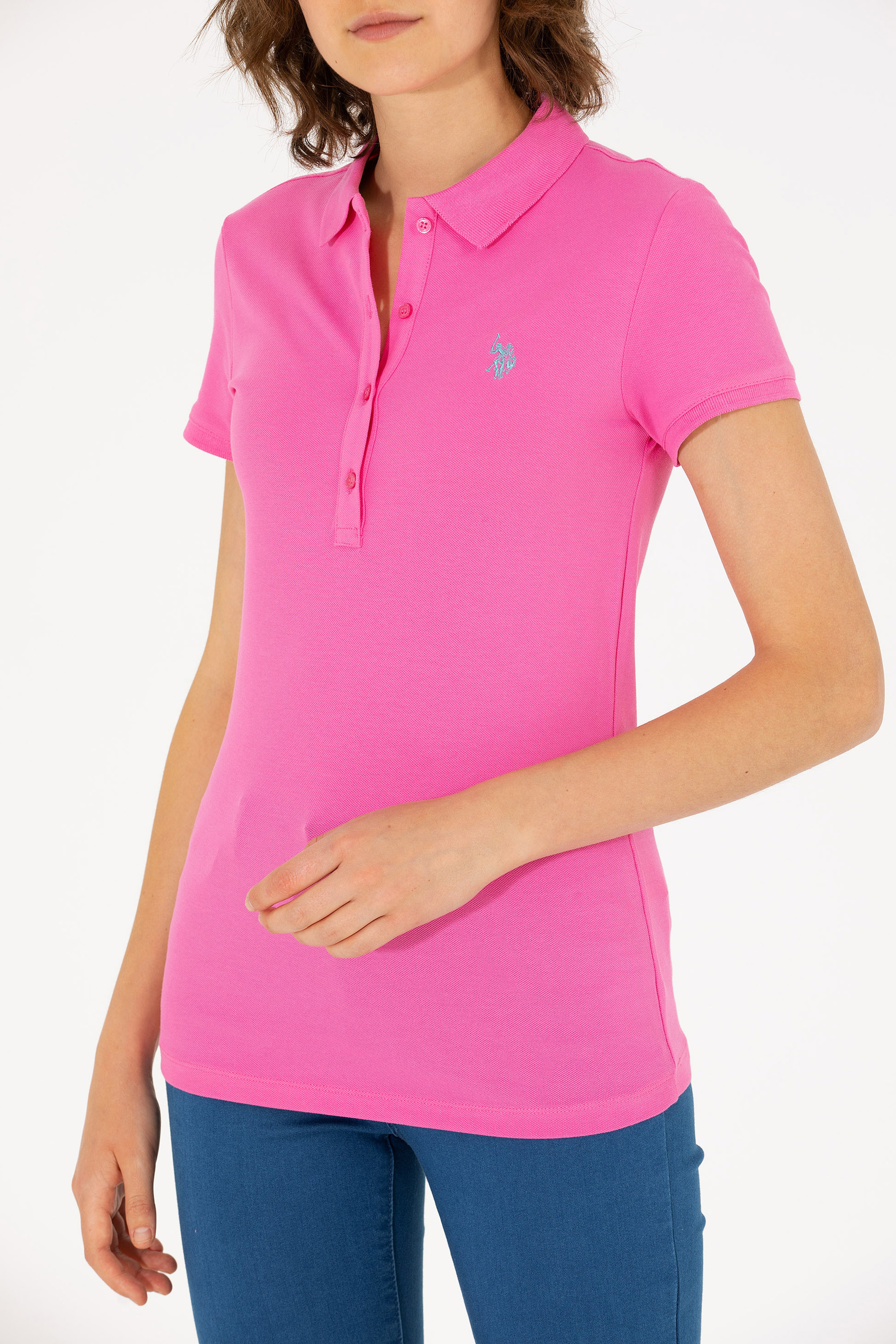 Kadın Pembe Basic Polo Yaka Tişört