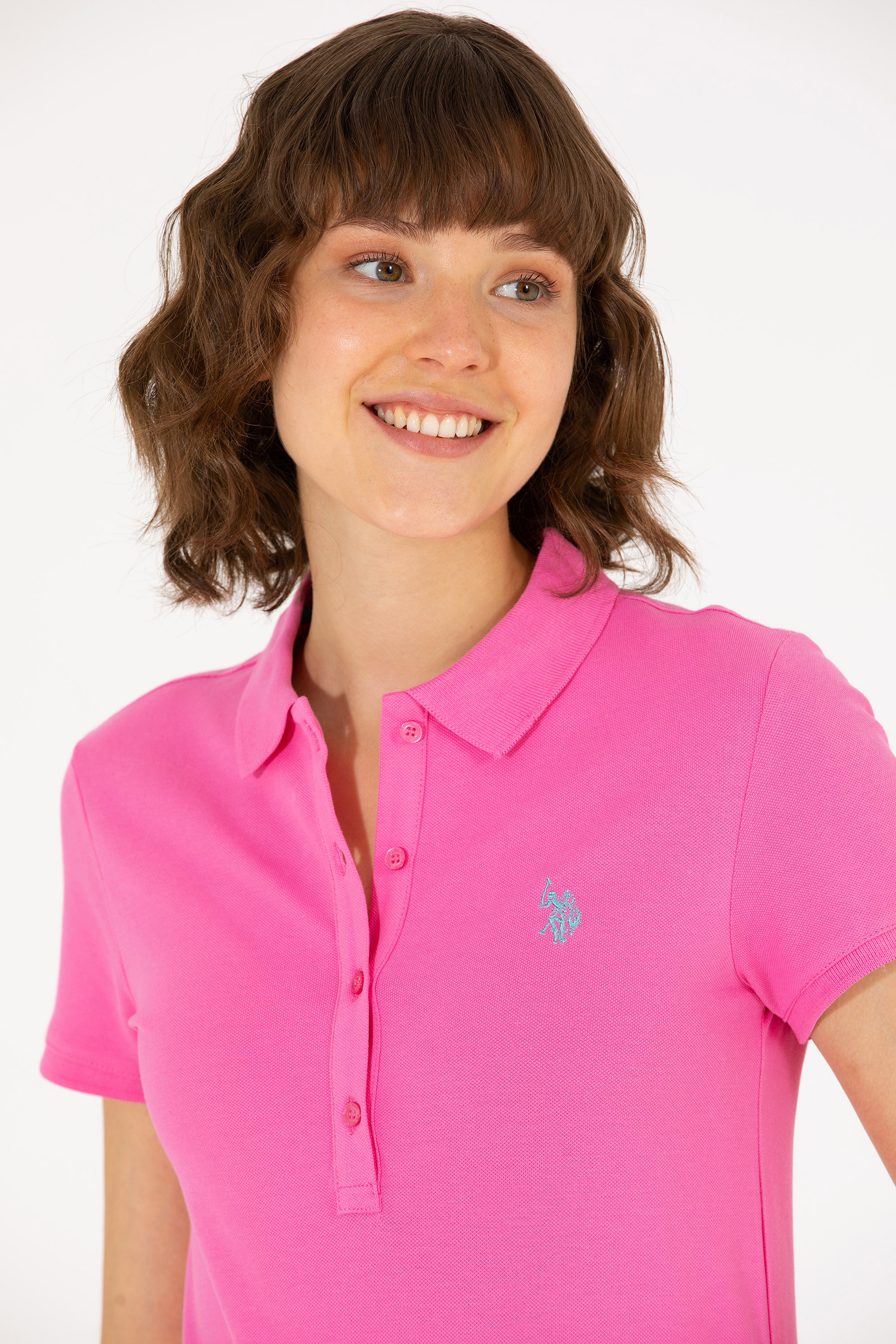 Kadın Pembe Basic Polo Yaka Tişört - Image 2