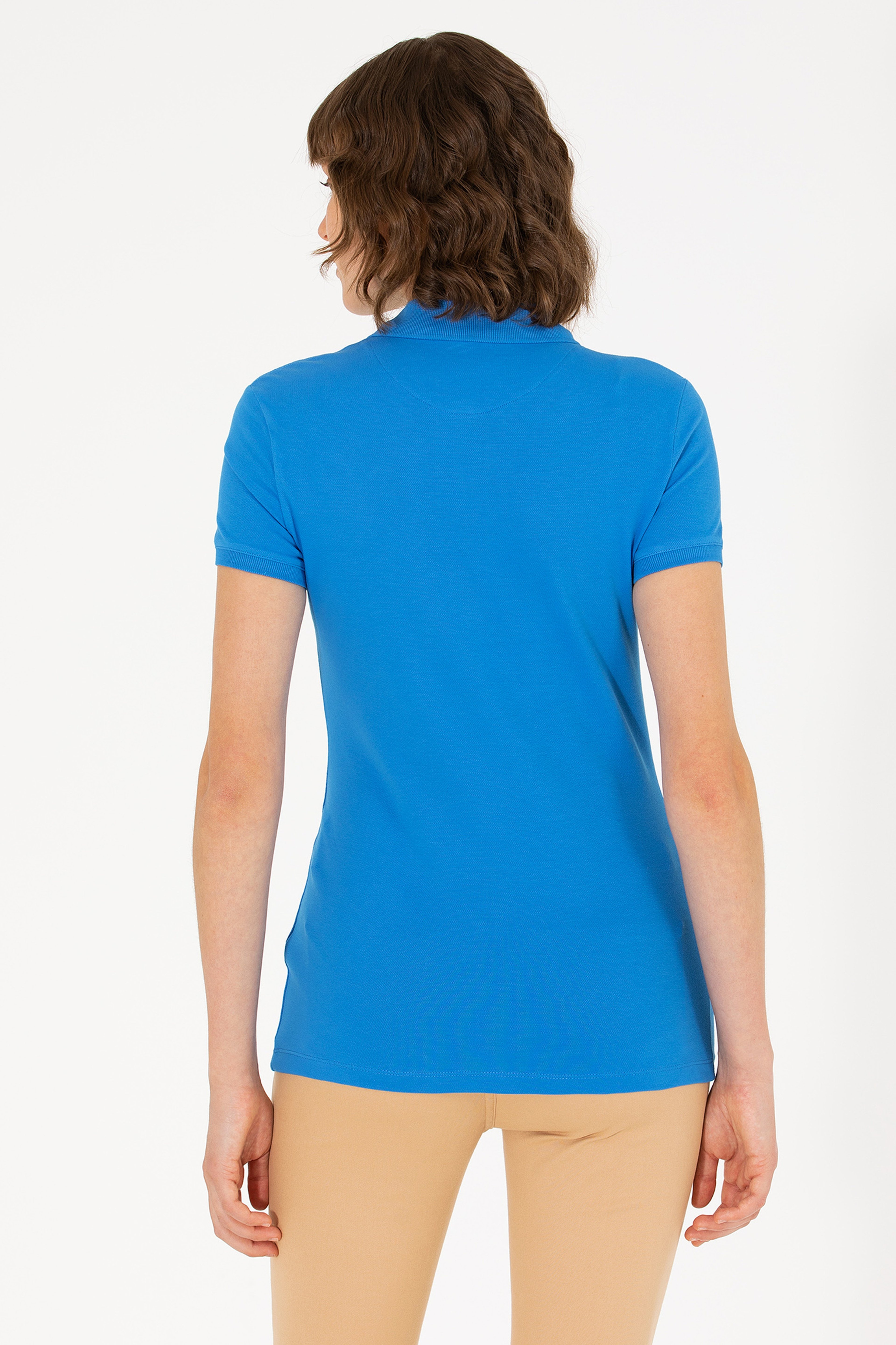 Kadın Saks Basic Polo Yaka Tişört - Image 5