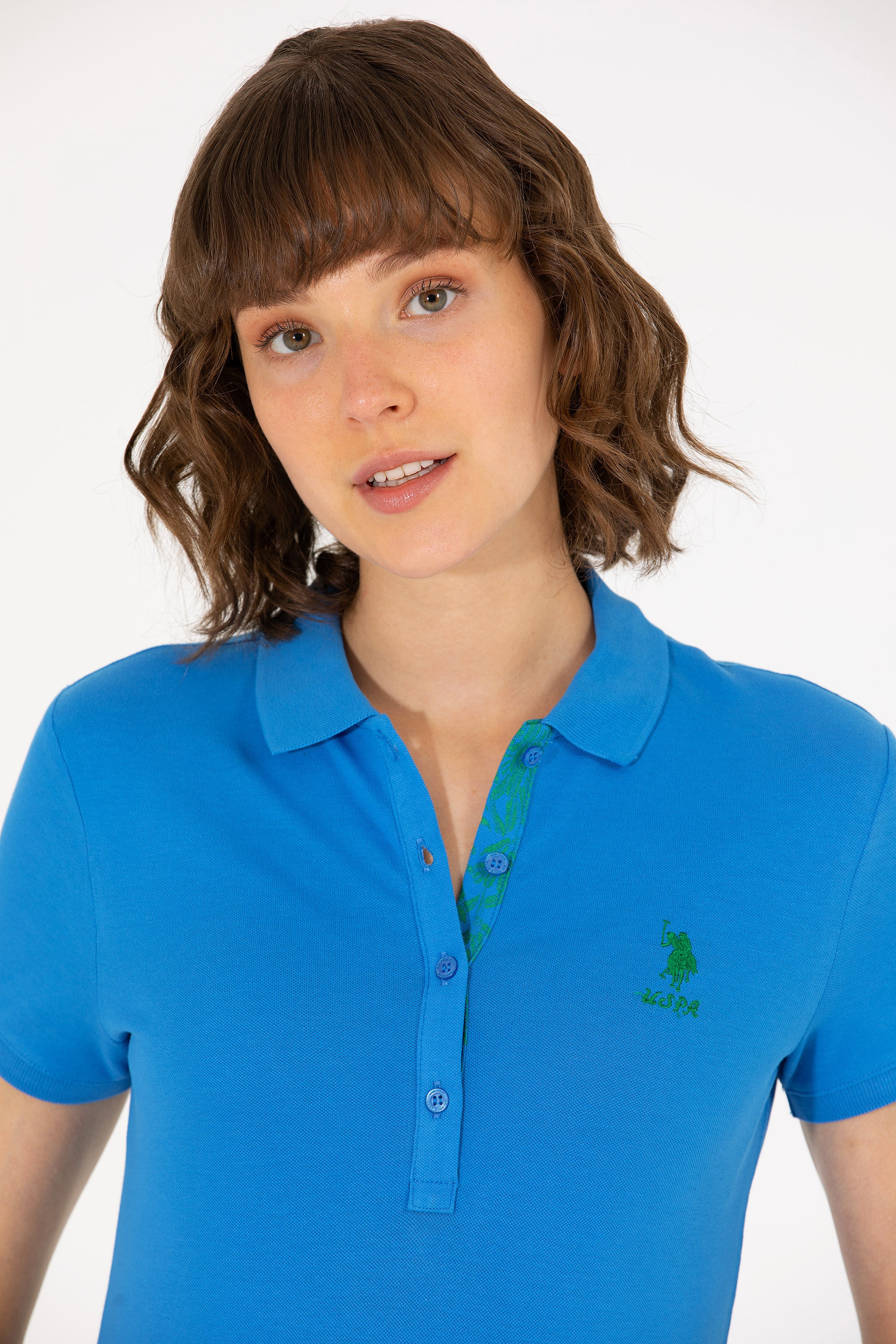 Kadın Saks Basic Polo Yaka Tişört - Image 2