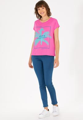 Kadın Pembe Bisiklet Yaka Tişört - 50262950021