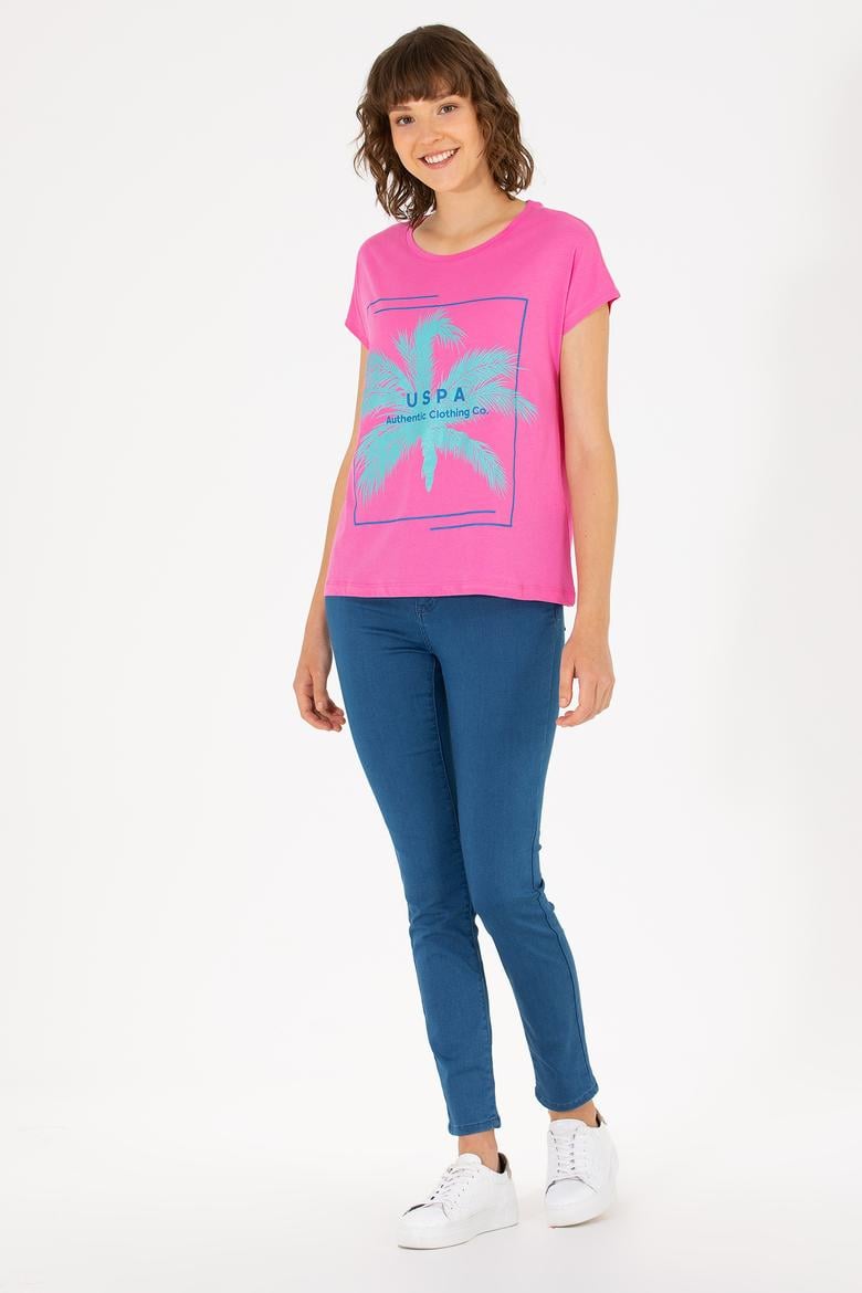 Kadın Pembe Bisiklet Yaka Tişört - 50262950021