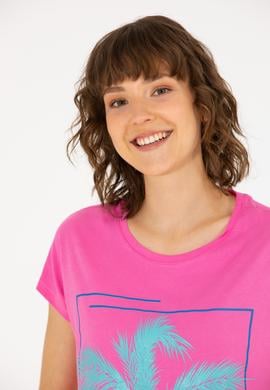 Kadın Pembe Bisiklet Yaka Tişört - 50262950021