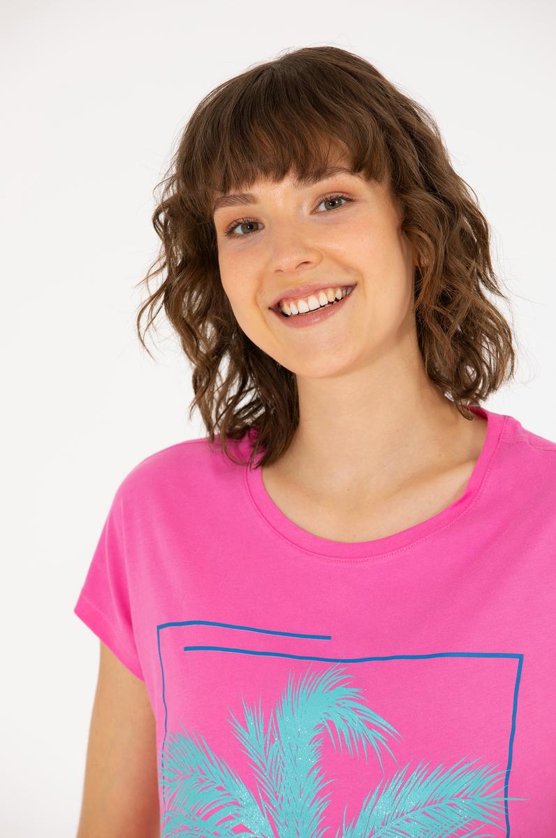 Kadın Pembe Bisiklet Yaka Tişört