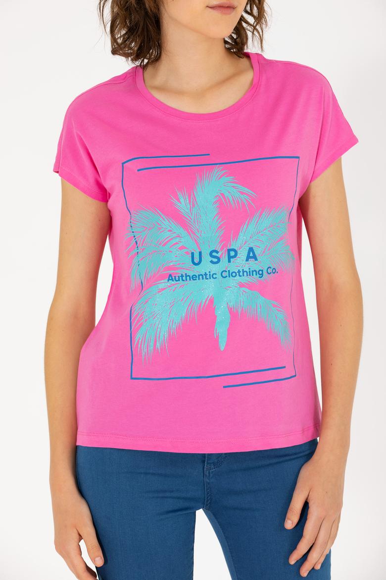 Kadın Pembe Bisiklet Yaka Tişört - 50262950021