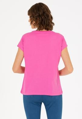 Kadın Pembe Bisiklet Yaka Tişört - 50262950021