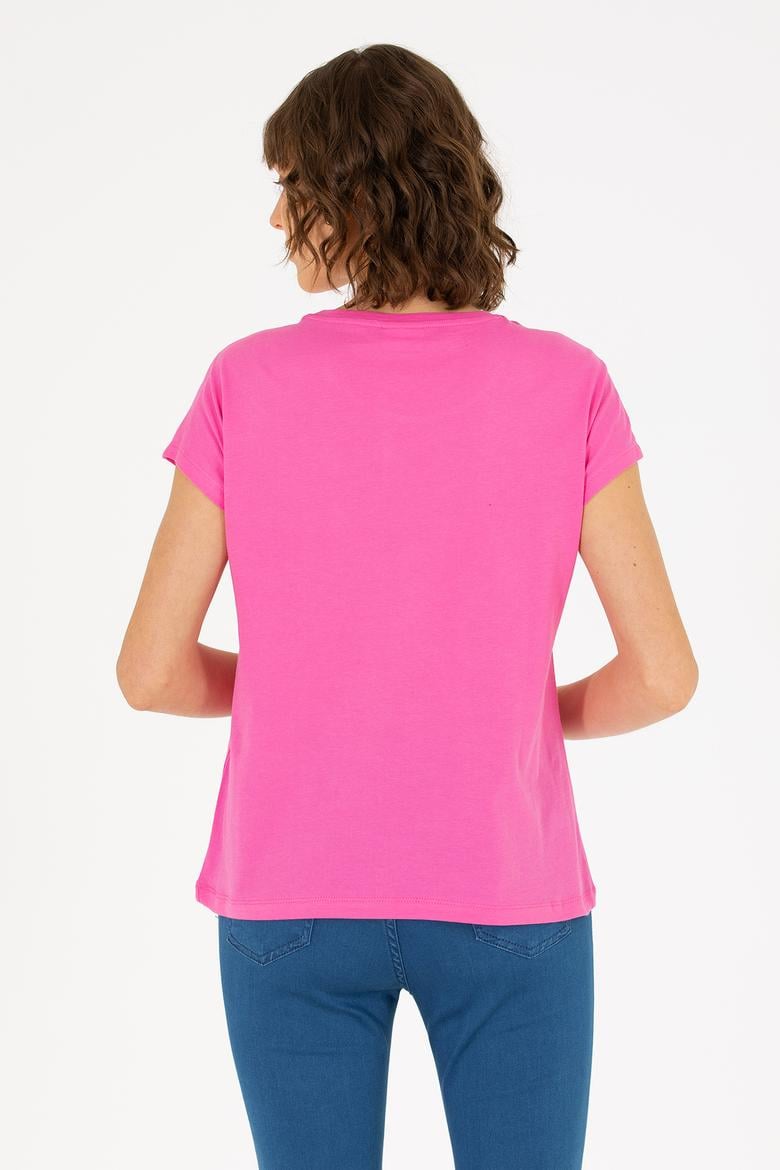 Kadın Pembe Bisiklet Yaka Tişört - 50262950021