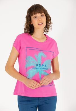 Kadın Pembe Bisiklet Yaka Tişört - 50262950021