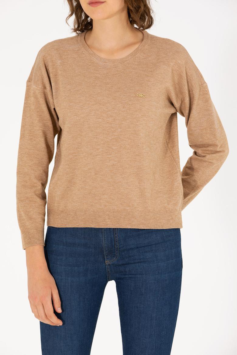 Kadın Camel Melanj Bisiklet Yaka Kazak - 50253026005