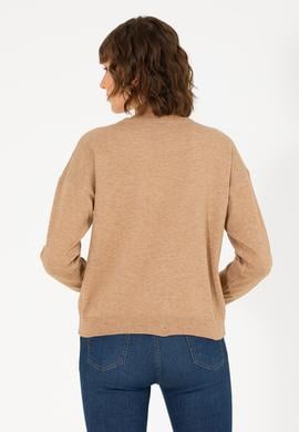 Kadın Camel Melanj Bisiklet Yaka Kazak - 50253026005