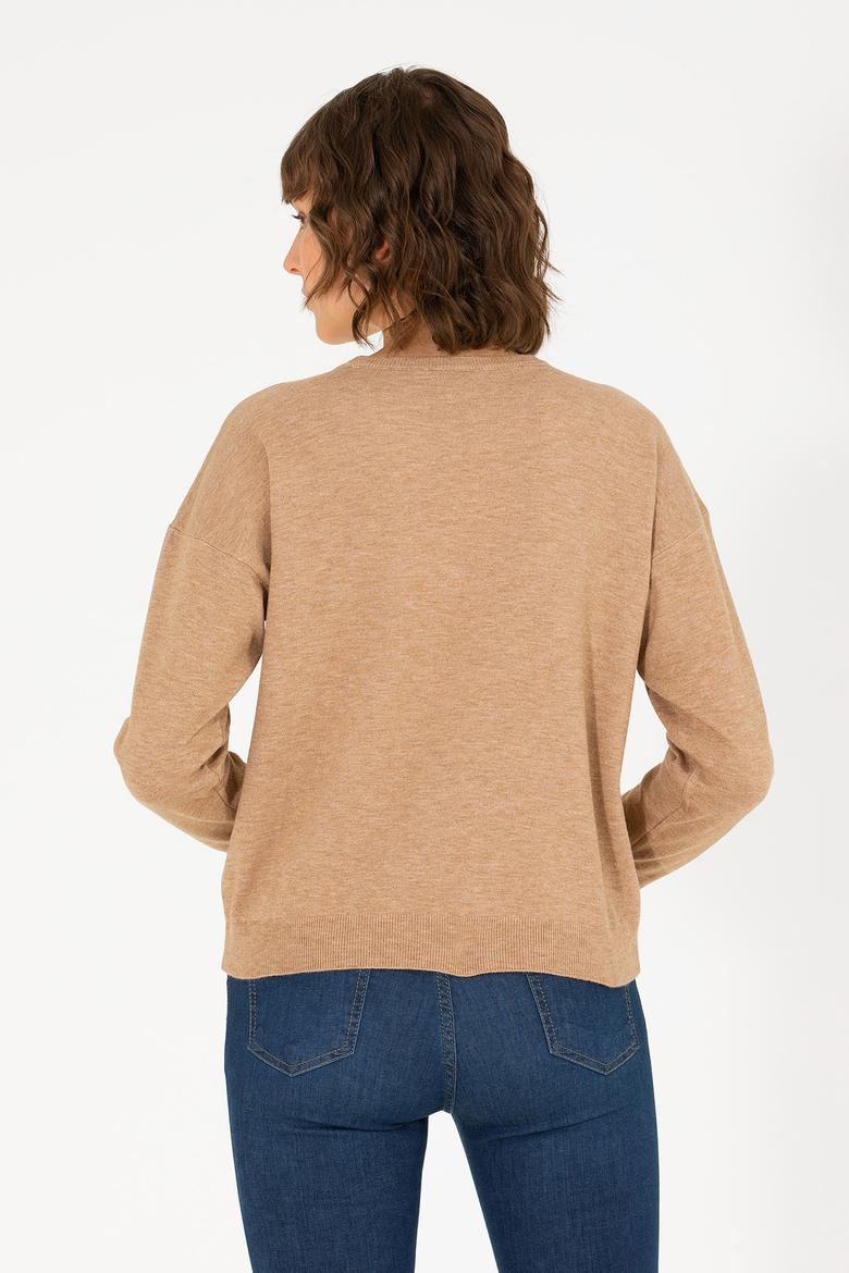 Kadın Camel Melanj Bisiklet Yaka Kazak - 50253026005