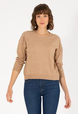 Kadın Camel Melanj Bisiklet Yaka Kazak - 50253026005