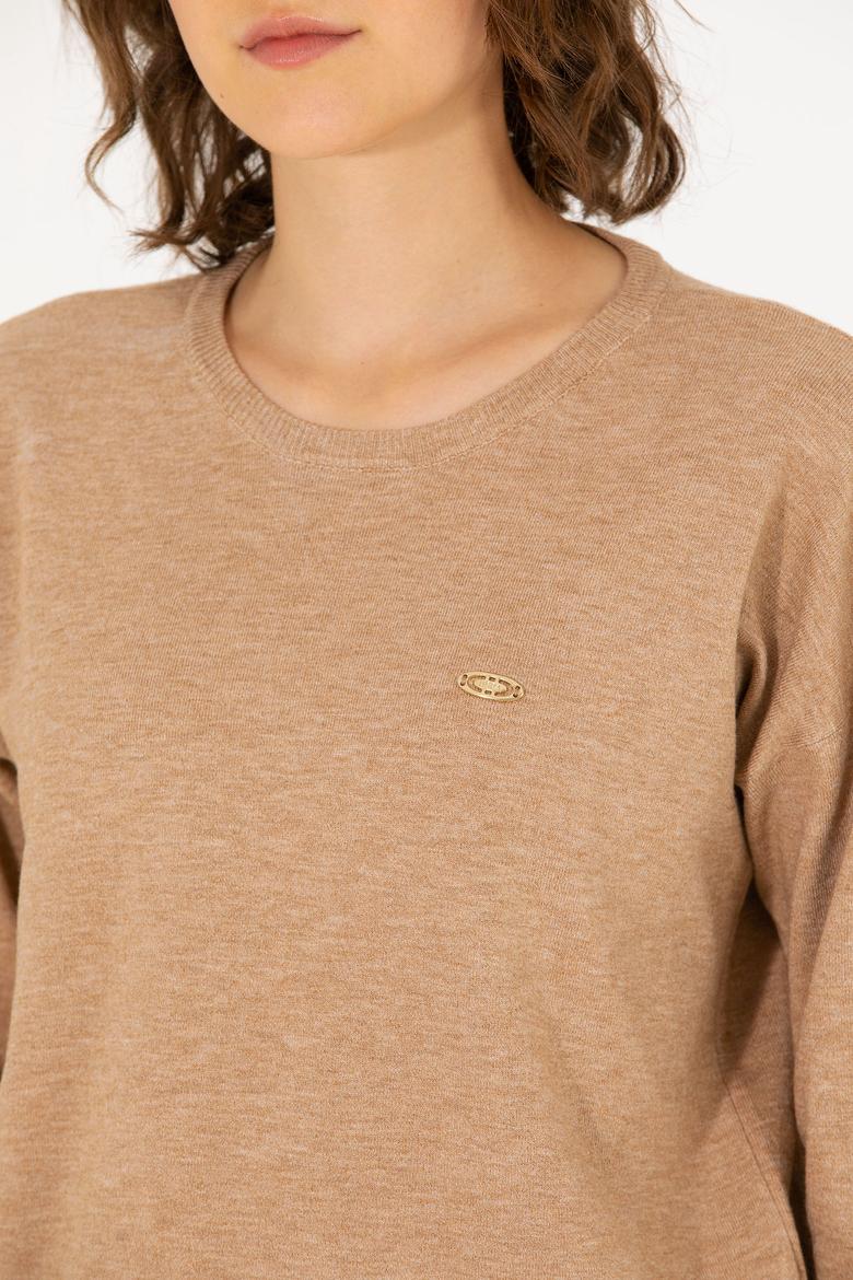 Kadın Camel Melanj Bisiklet Yaka Kazak - 50253026005