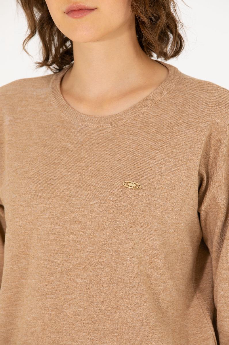 Kadın Camel Melanj Bisiklet Yaka Kazak