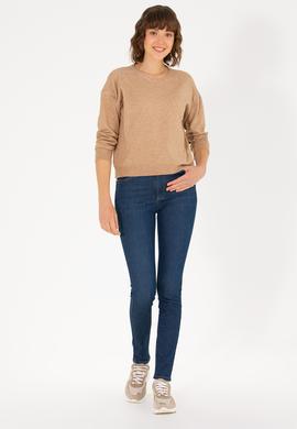 Kadın Camel Melanj Bisiklet Yaka Kazak - 50253026005