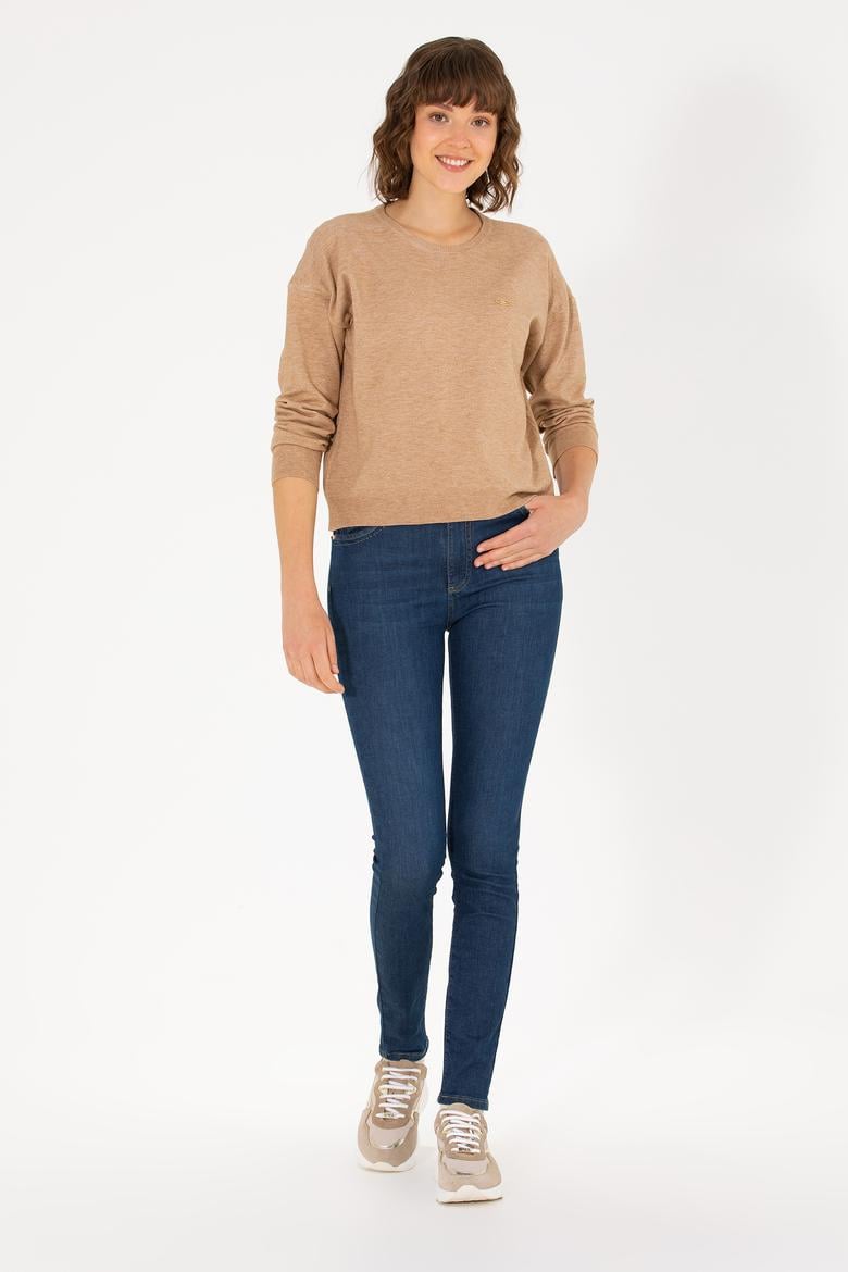 Kadın Camel Melanj Bisiklet Yaka Kazak - 50253026005