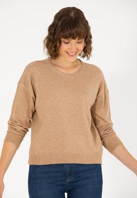 Kadın Camel Melanj Bisiklet Yaka Kazak - 50253026005