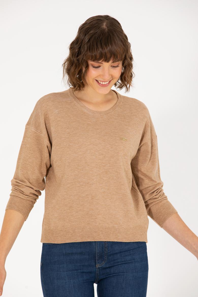 Kadın Camel Melanj Bisiklet Yaka Kazak - 50253026005